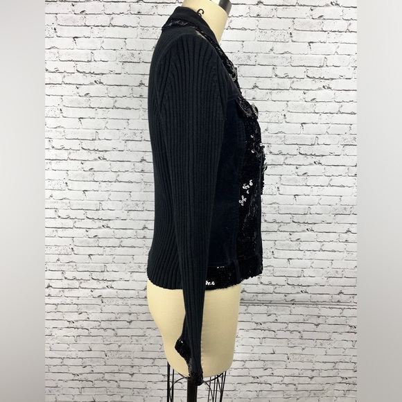 berek | black denim sequin jean jacket with knitted back petite size: MP - Picture 4 of 14